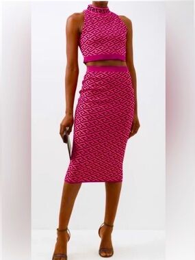 VERSACE La Greca Signature Jacquard Midi Skirt AND Crop Top